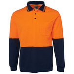 Mens Hi Vis Long Sleeve Cotton Back Polo